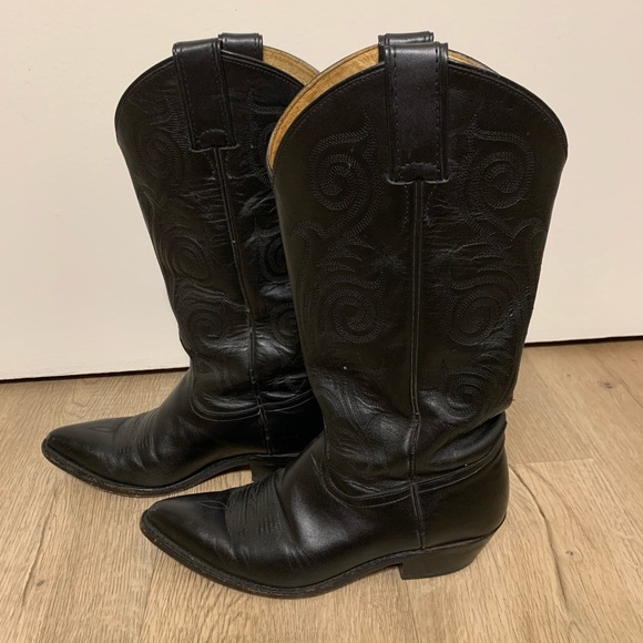 Tony Lama Vintage Black Cowboy Boots Sz 7B - Picture 12 of 15